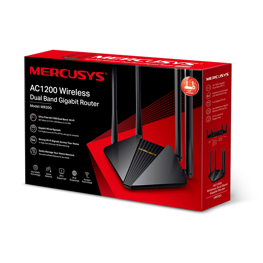 Bộ phát Wifi chuẩn AC1200 Mercusys MR30G Gigabit