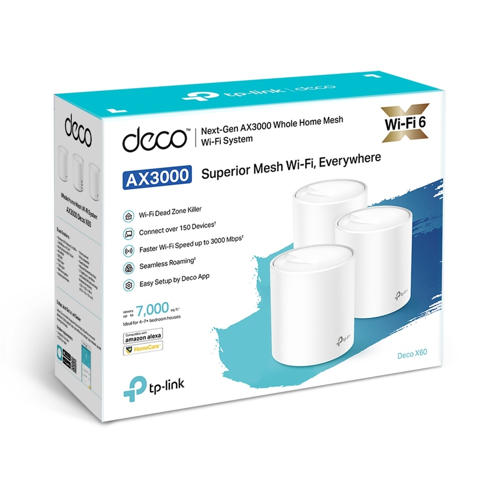 Bộ phát Wifi Mesh cho gia đình chuẩn AX3000 TPLink Deco X60 (3 pack)
