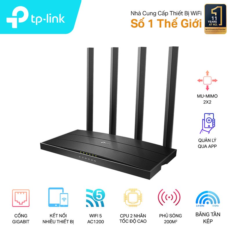 Bộ phát Wifi TPLink chuẩn AC1200 Archer C6