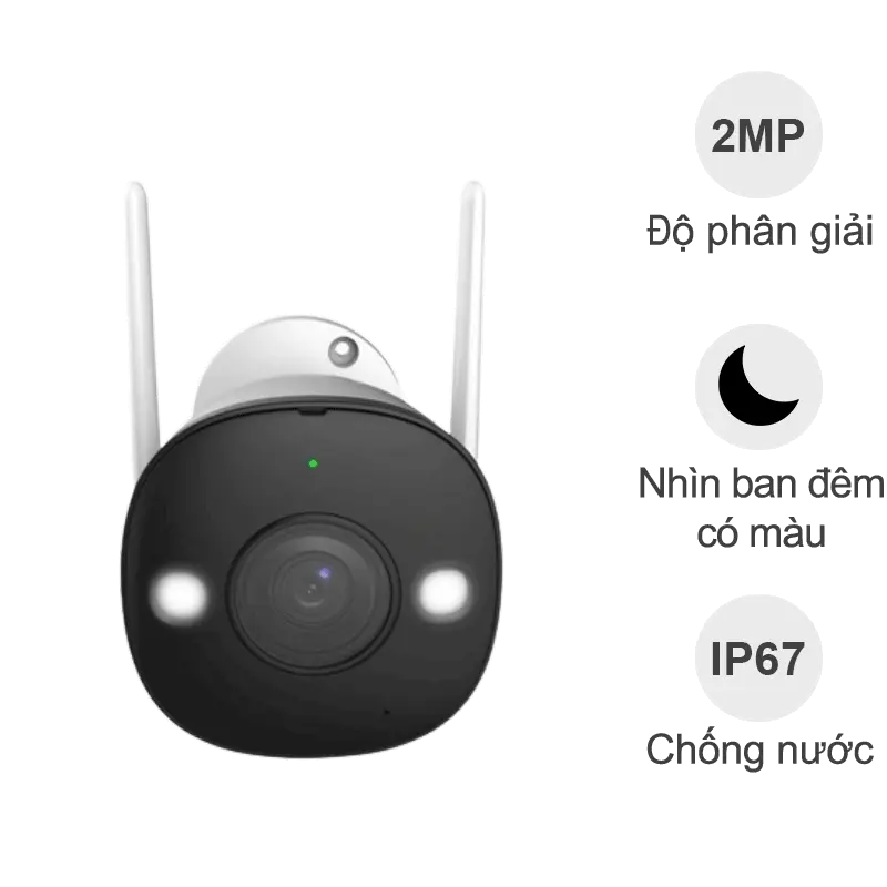 Camera Imou Bullet 2E IPC-F22FP (2MP, IP67, vỏ nhựa, cổng LAN, video đêm màu)