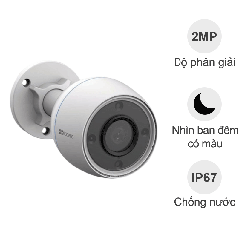 Camera IP Wifi ngoài trời Ezviz CS-H3C Color (1080P, IP67, AI, đêm full màu)