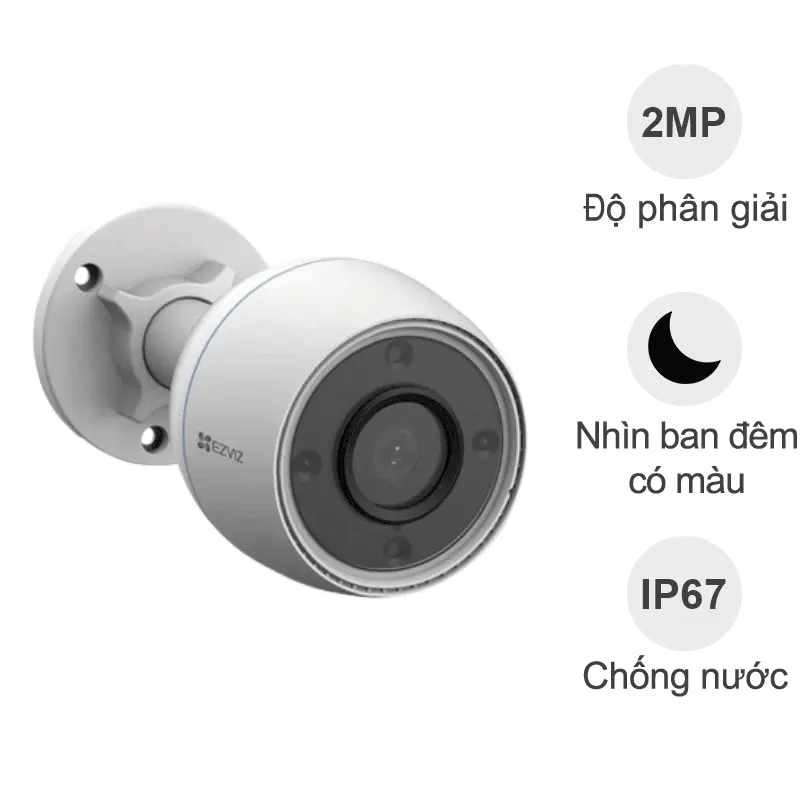 Camera IP Wifi ngoài trời Ezviz CS-H3C Color (1080P, IP67, AI, đêm full màu)