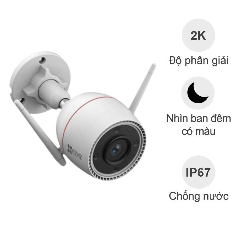 Camera IP Wifi ngoài trời Ezviz CS-H3C Color (3MP/2K, IP67, AI, đêm full màu)