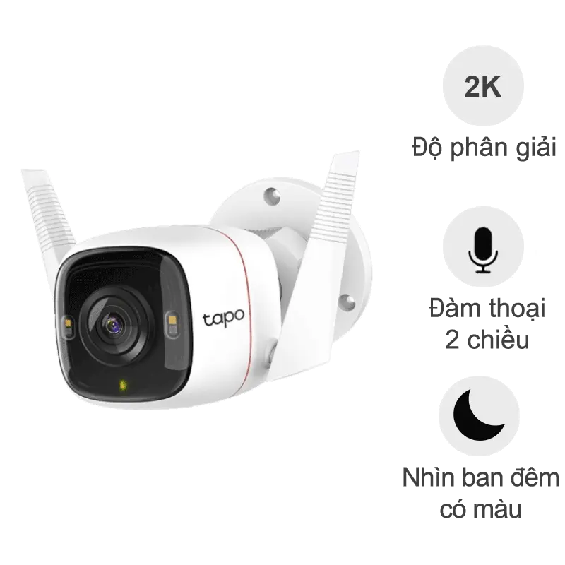 Camera ngoài trời TPLink Tapo C320WS (2K, đàm thoại 2 chiều, IP66, full màu đêm)