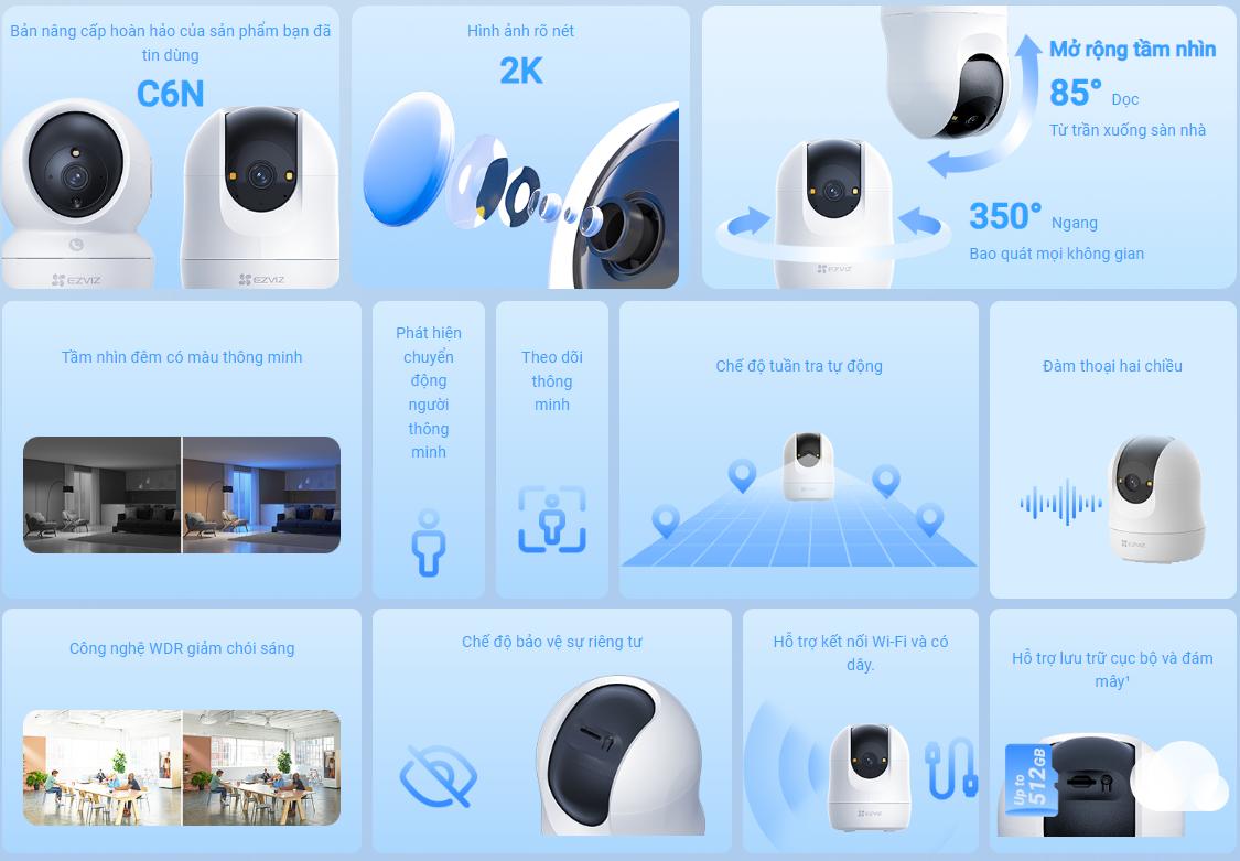 Camera Wifi Ezviz CS-C6N G1 3MP (2K, gọi điện qua app, quay quét, đêm full màu)