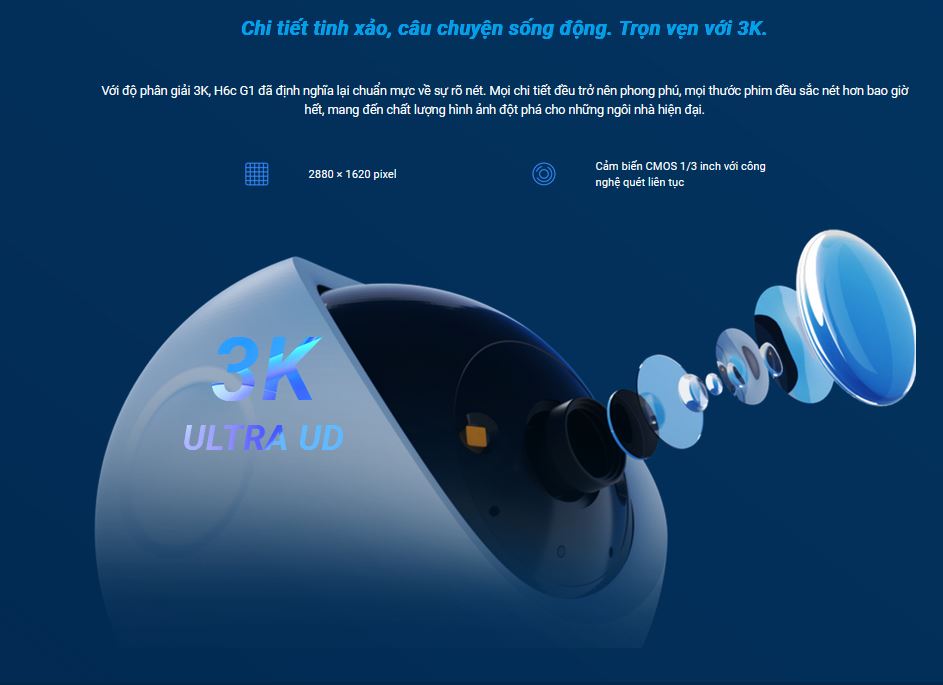 Camera Wifi Ezviz CS-H6C 5MP (3K, gọi điện qua app, quay quét, đêm full màu)