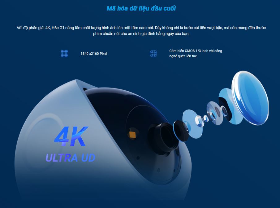 Camera Wifi Ezviz CS-H6C 8MP (4K, gọi điện qua app, quay quét, đêm full màu)