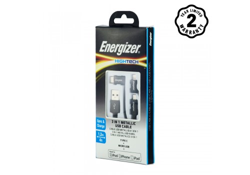 CÁP 3 IN 1 ENERGIZER METALLIC 1.2M C13UBX3CF