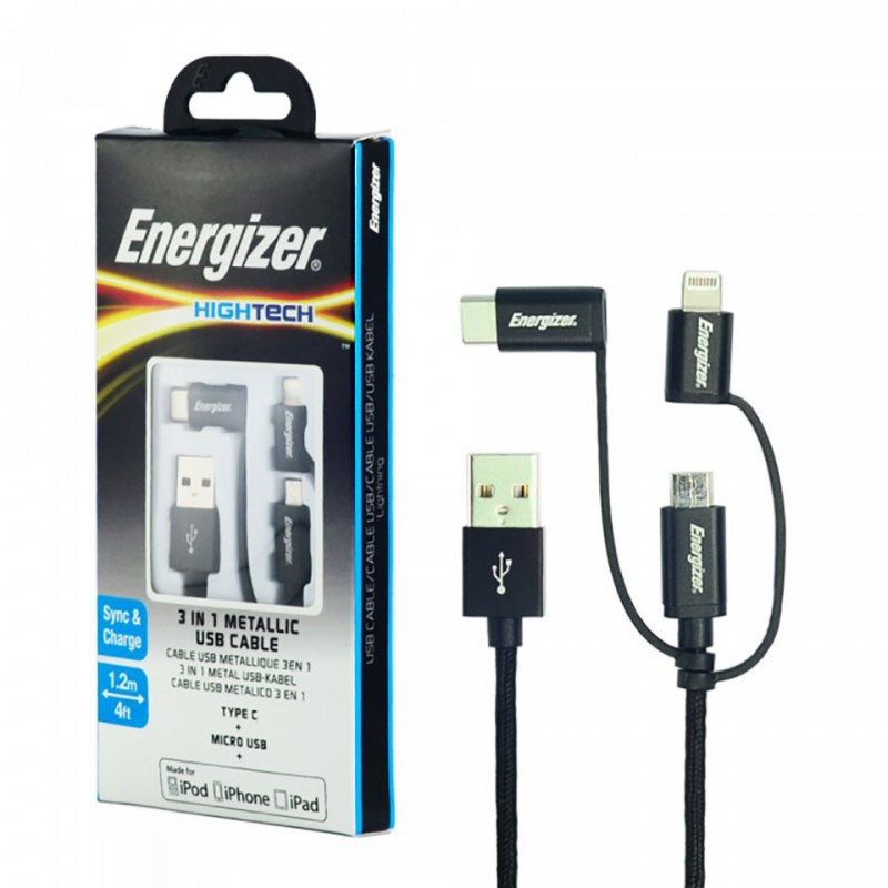 CÁP 3 IN 1 ENERGIZER METALLIC 1.2M C13UBX3CF