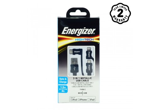 CÁP 3 IN 1 ENERGIZER METALLIC 1.2M C13UBX3CF