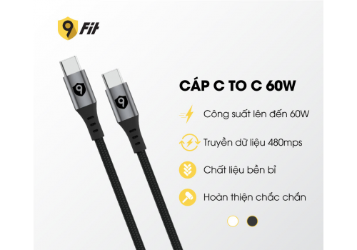 Cáp 9FIT USB-C to USB-C 1M Black - 9FCA001B