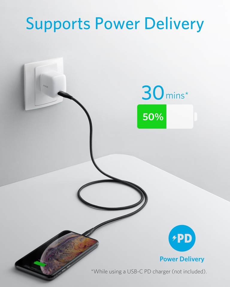 Cáp Anker PowerLine+ II Lightning to USB-C, dài 0.9m - A8652