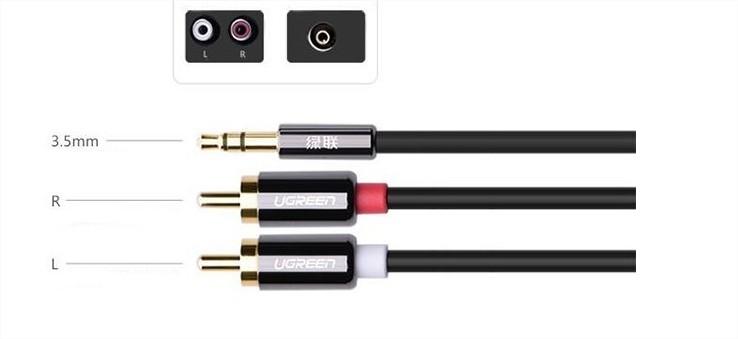 Cáp Audio 3,5mm ra 2 đầu RCA dài 5m Ugreen UG-10591