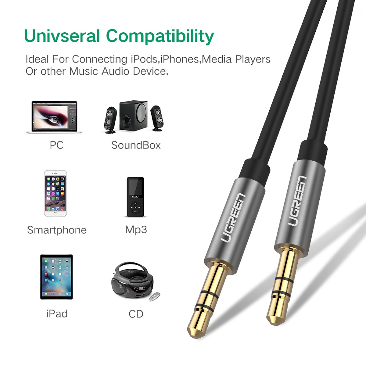 Cáp audio 3,5mm to 3.5mm dài 2m Ugreen 10735