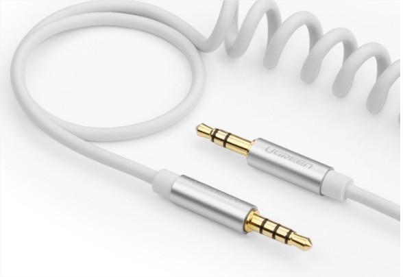 Cáp AUX lò xo Ugreen UG-20704 dài 1m có hỗ trợ Mic (Đen/Trắng)