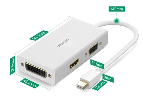 Cáp chuyển đổi 3 trong 1 Mini displayport to HDMI / VGA / DVI hỗ trợ 4k*2k Ugreen UG-20417