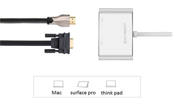 Bộ chuyển đổi mini DisplayPort sang HDMI/VGA, Ugreen - 20421 màu bạc dài 25cm