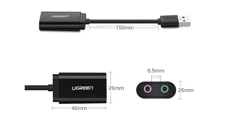 Dây chuyển đổi USB 2.0 sang AV 3.5mm màu đen dài 15CM Ugreen (30724) US205