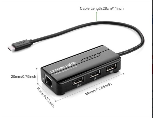 Cáp OTG USB 3.1 Type-C chuẩn USB 3.1 ra USB 2.0 và LAN cho Macbook 2015 Ugreen 30289
