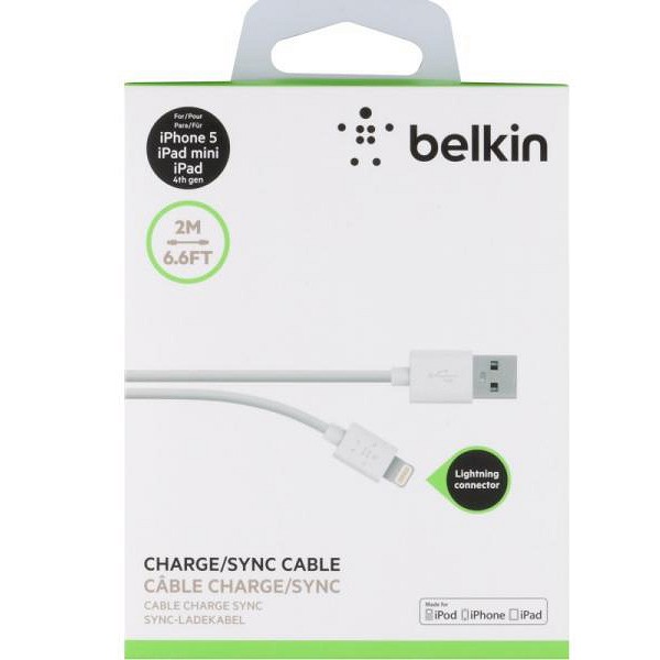 Cáp Sync & Charge sạc điện thoại đã gắn đầu nối Belkin F8J023bt2M-WHT