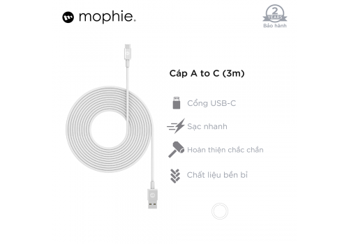Cáp USB-A to USB-C mophie 3M - White - 409903207