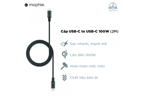 Cáp USB-C to USB-C (100W) mophie 2M Black - 409910382