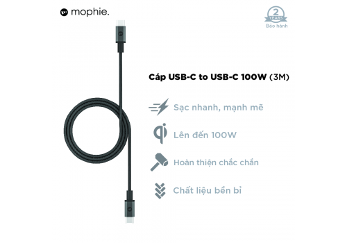 Cáp USB-C to USB-C (100W) mophie 3M Black - 409910381