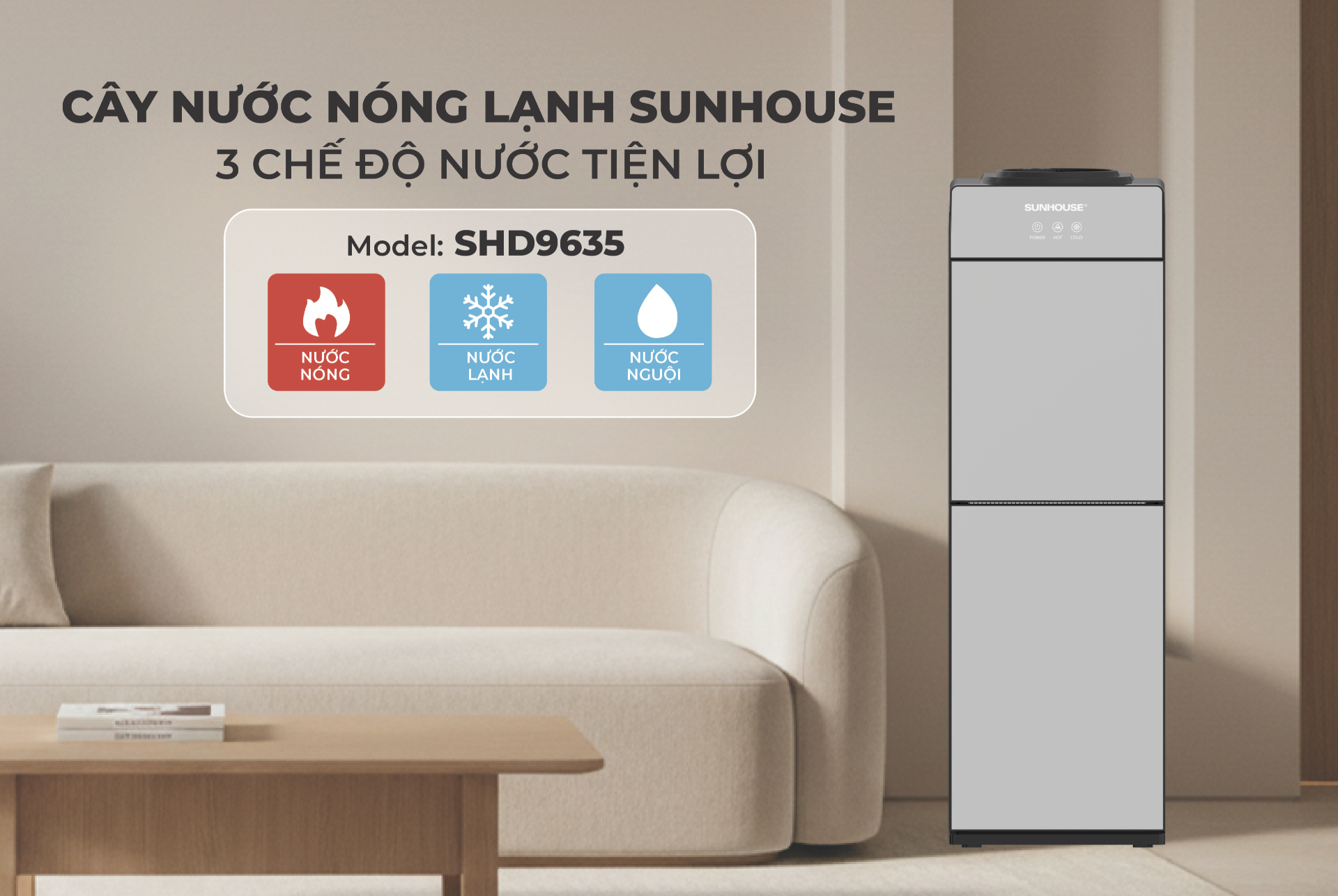 Cây nước 3 vòi nóng lạnh nguội Sunhouse SHD9635