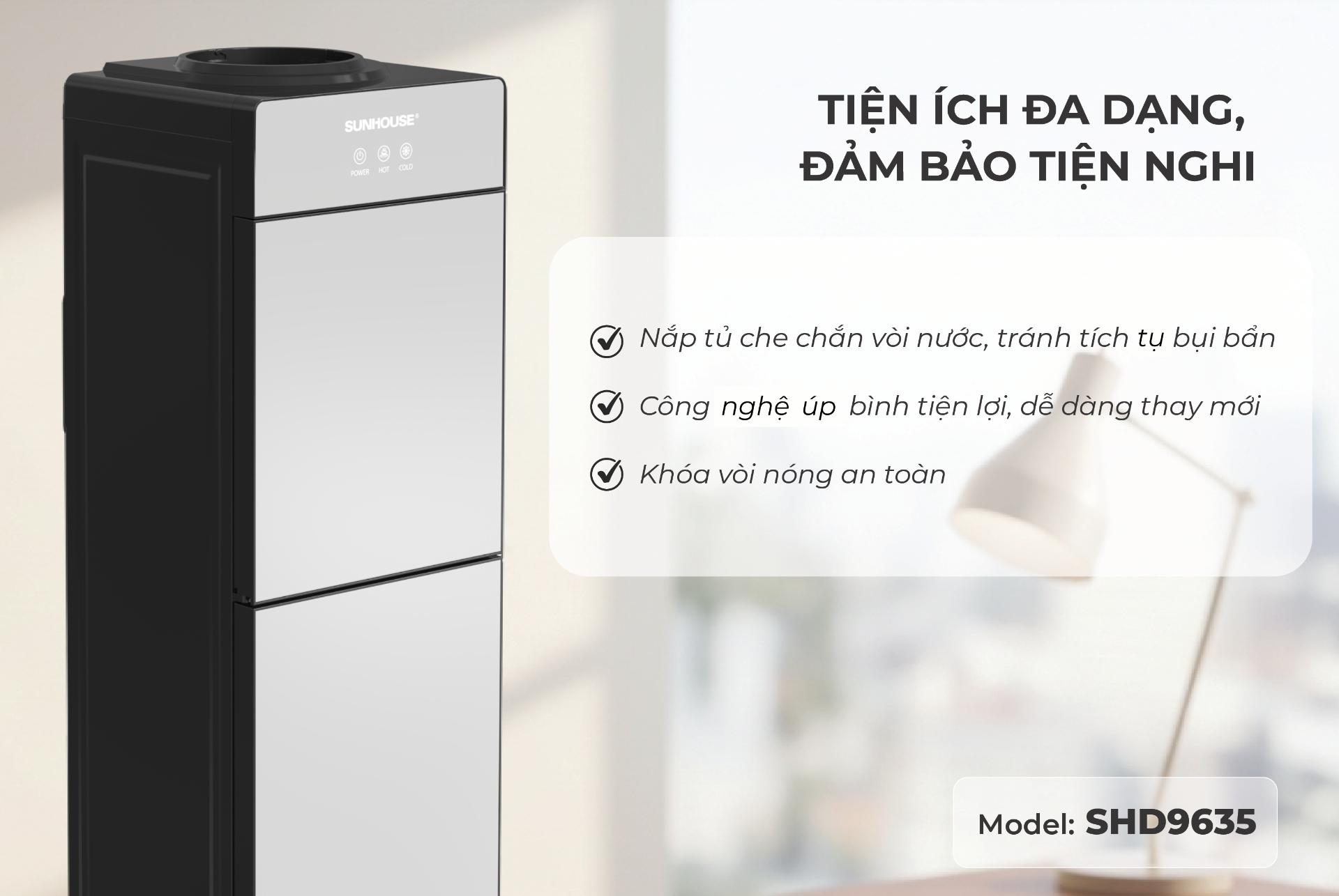 Cây nước 3 vòi nóng lạnh nguội Sunhouse SHD9635