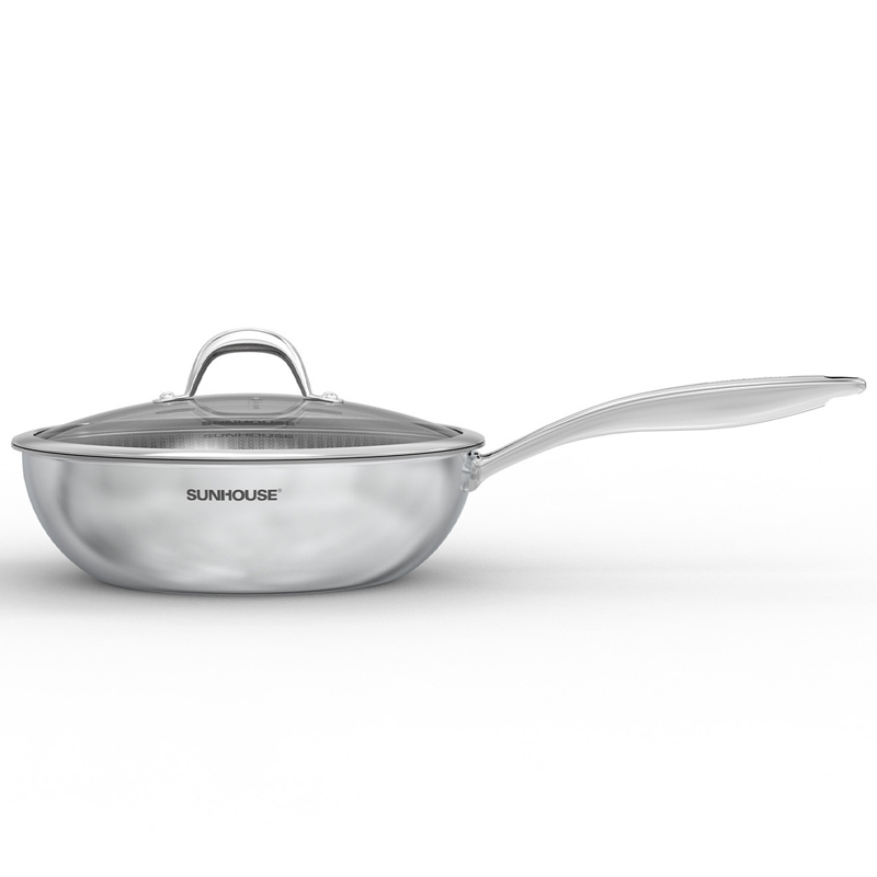 Chảo xào inox liền đáy Hybrid Sunhouse Healthy IN26M8