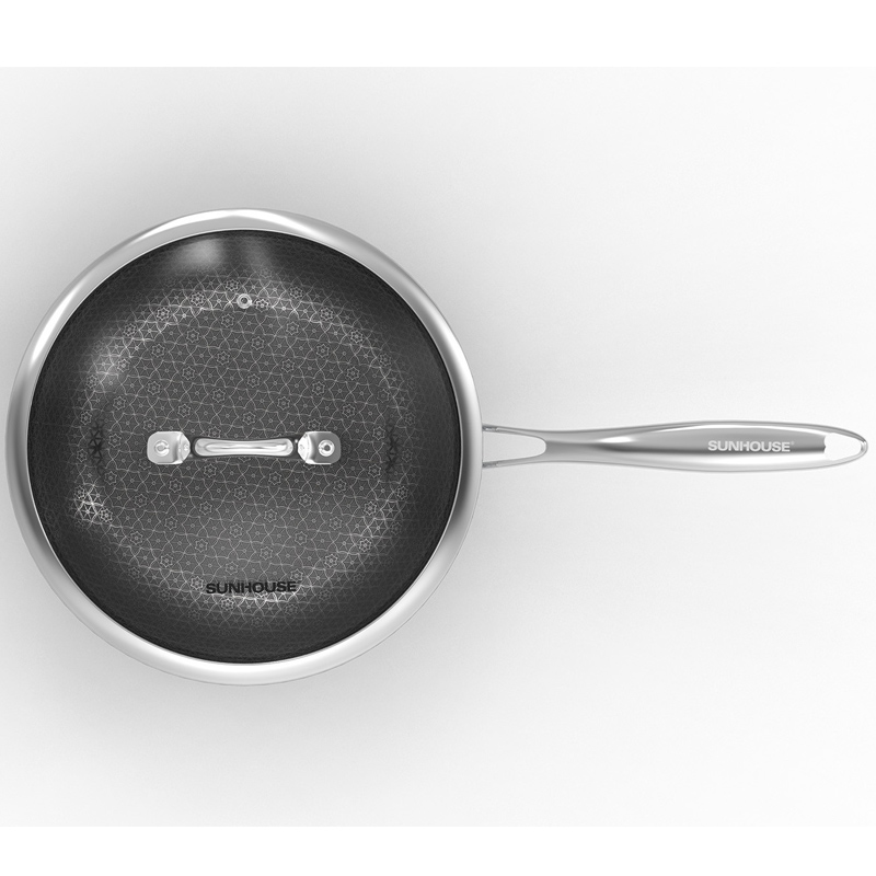 Chảo xào inox liền đáy Hybrid Sunhouse Healthy IN26M8VK