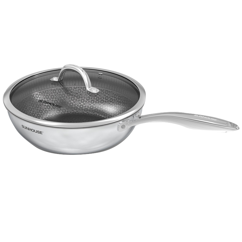 Chảo xào inox liền đáy Hybrid Sunhouse Healthy IN28M8VK