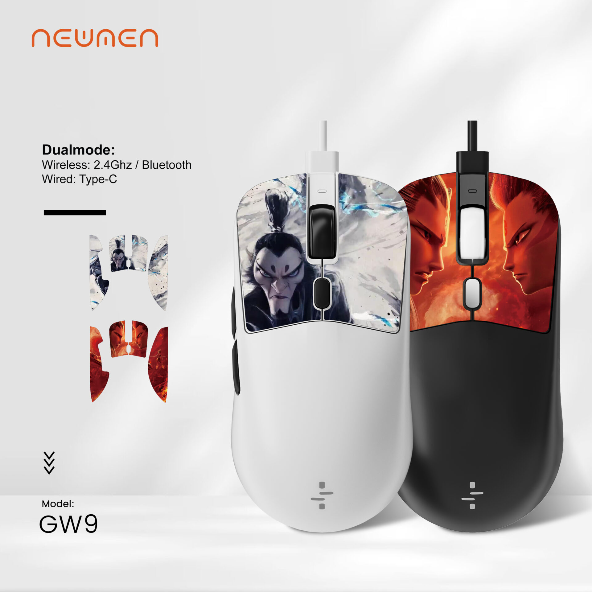 Chuột máy tính không dây Gaming Newmen GW9, White, NEW VI