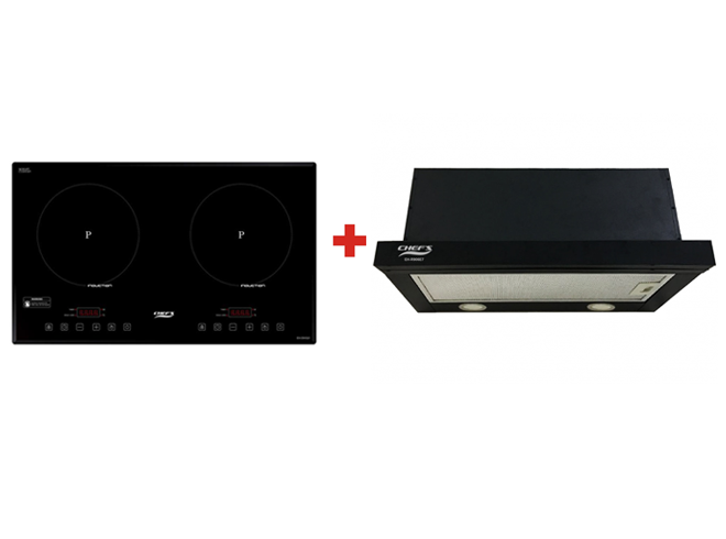 Combo Bếp từ đôi Chef's EH-DIH321 Mặt kính NK Đức + Hút mùi kính thẳng 70cm Chef's EH-R906E7