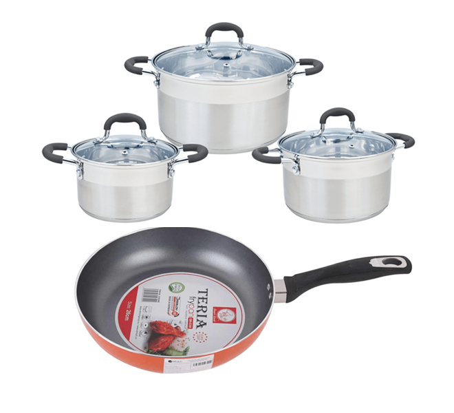 Combo bộ nồi chảo Elmich (Bộ nồi 3 chiếc inox Smartcook SM33322-353332+ Chảo từ Elmich 26cm 2350390E)