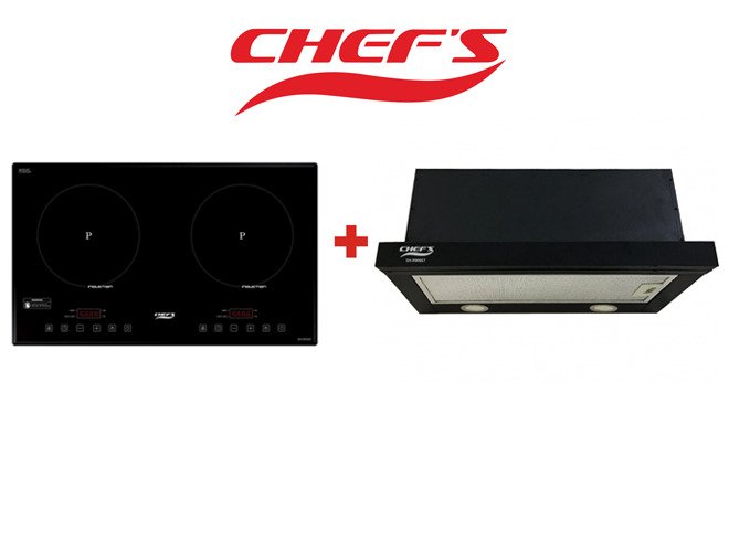 Combo Bếp từ đôi Chef's EH-DIH321 Mặt kính NK Đức + Hút mùi kính thẳng 70cm Chef's EH-R906E7