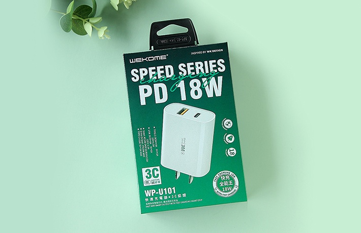 Củ sạc 2 cổng (USB và Type C)sạc nhanh WK WP-U101 PD-18W (QC3.0+PD)