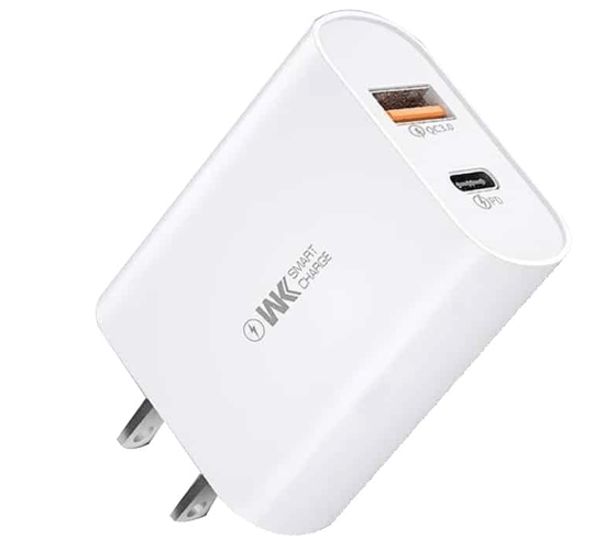 Củ sạc 2 cổng (USB và Type C)sạc nhanh WK WP-U101 PD-18W (QC3.0+PD)