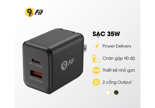 Củ sạc 9FIT  PD 35W 1A1C GaN Black - 9FAC001B