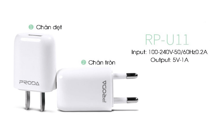 Củ sạc cho điện thoại Remax Proda 1.0A RP - U11