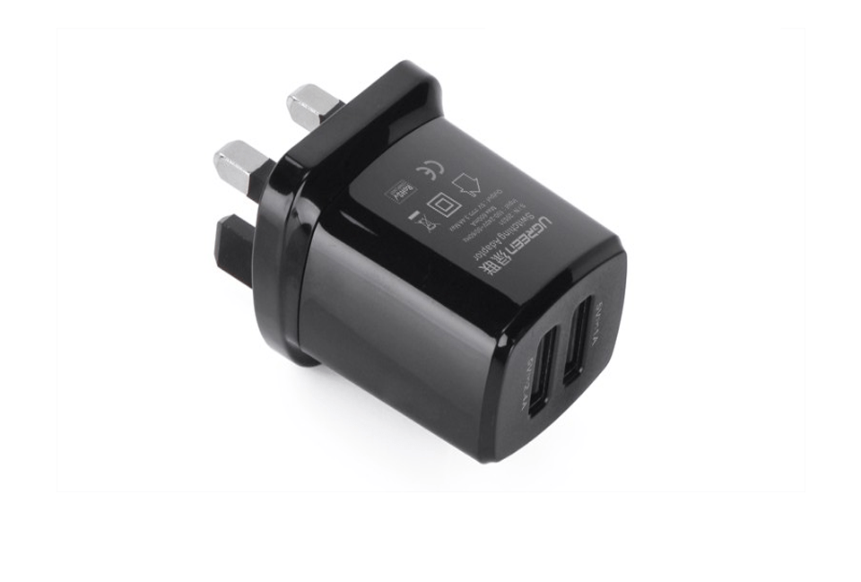 Củ sạc di động 2 cổng USB (17W/5V 3.4A) Ugreen UG-20383 (Màu đen EU)