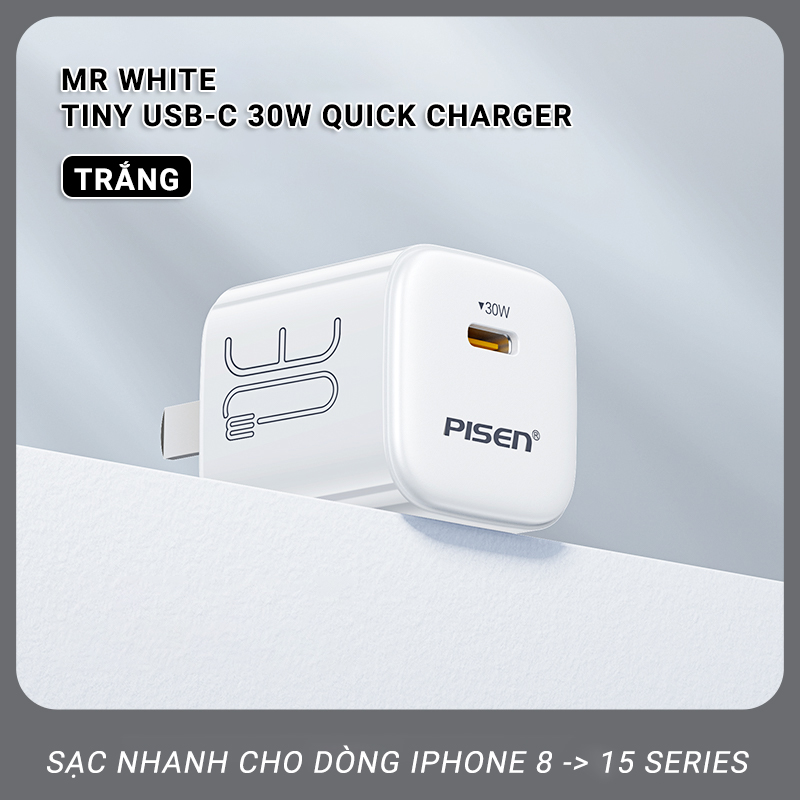 Củ sạc Pisen QUICK- Mr White Tiny USB-C 30W TS-C175(GLB)