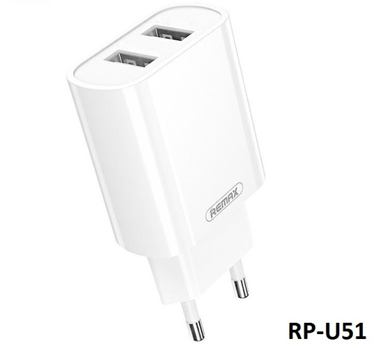 Củ sạc Remax RP-U51 tích hợp 2 cổng USB max 2.1A