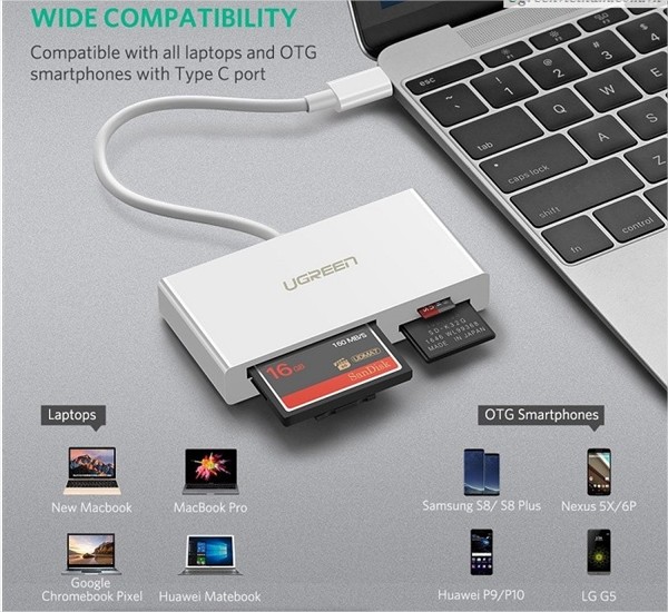 Đầu đọc thẻ USB Type-C cho thẻ nhớ TF/SD/CF/MS Ugreen 40444