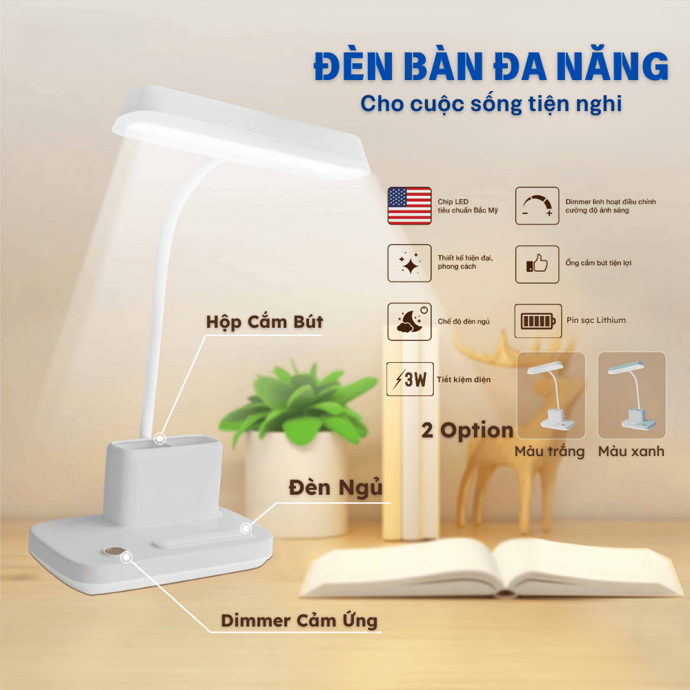 Đèn Bàn LED Cảm Ứng Điện Quang ĐQ LDL17B 3 B (3W, Màu Xanh)