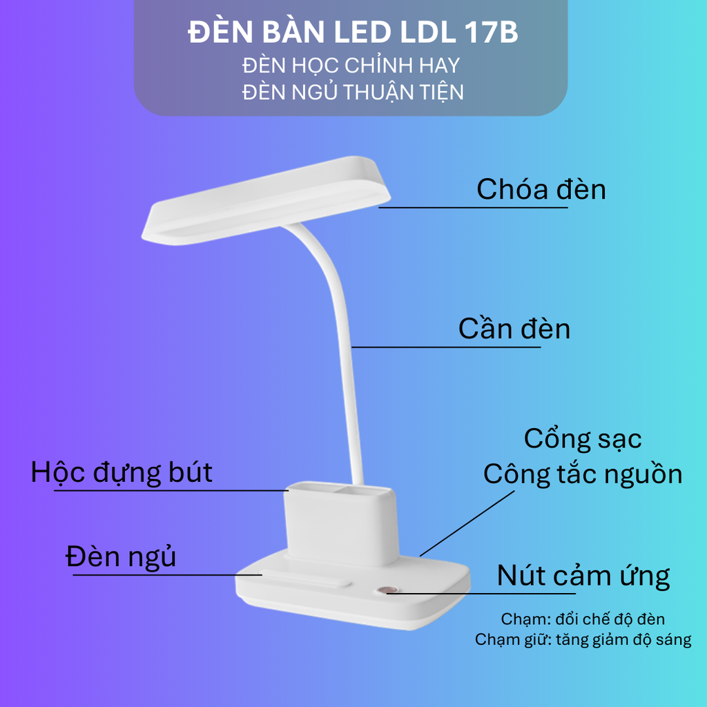 Đèn Bàn LED Cảm Ứng Điện Quang LDL17B 3 W (3W, Màu Trắng)