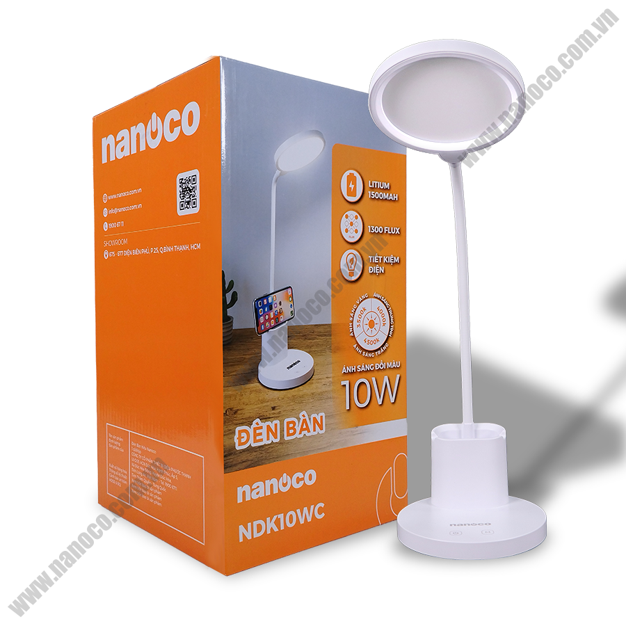 Đèn bàn LED Nanoco 10W trắng, đổi màu, chỉnh as NDK10WC