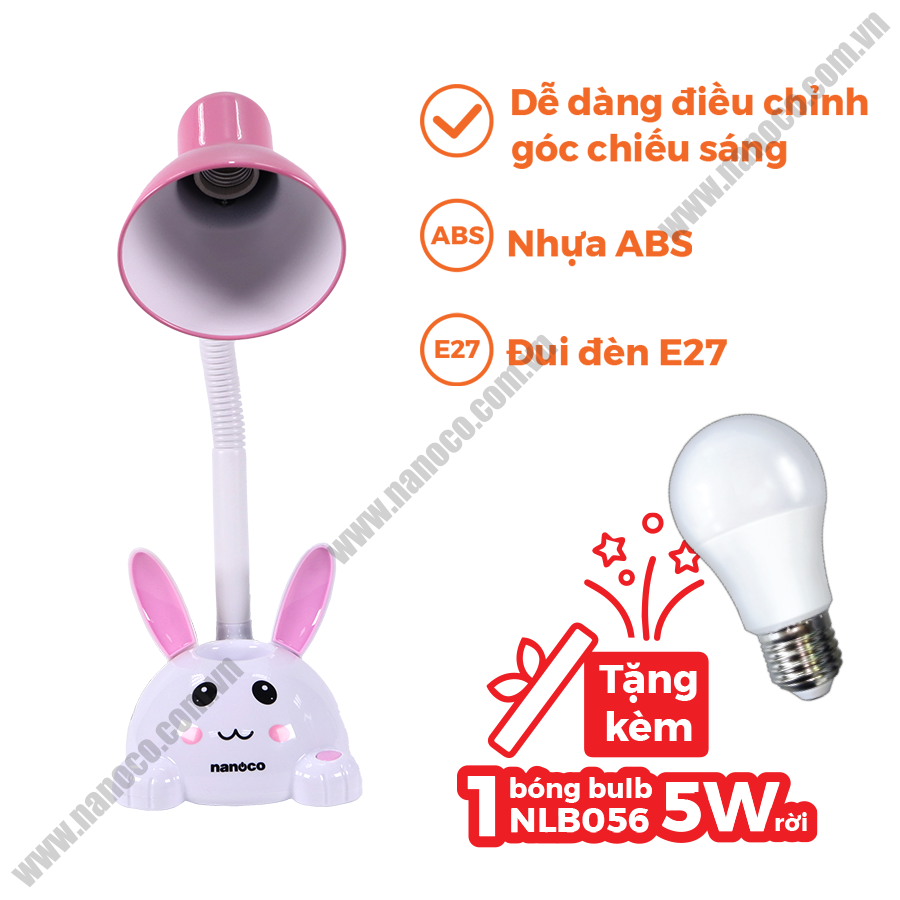 Đèn bàn Nanoco E27, thỏ hồng NDKC01P