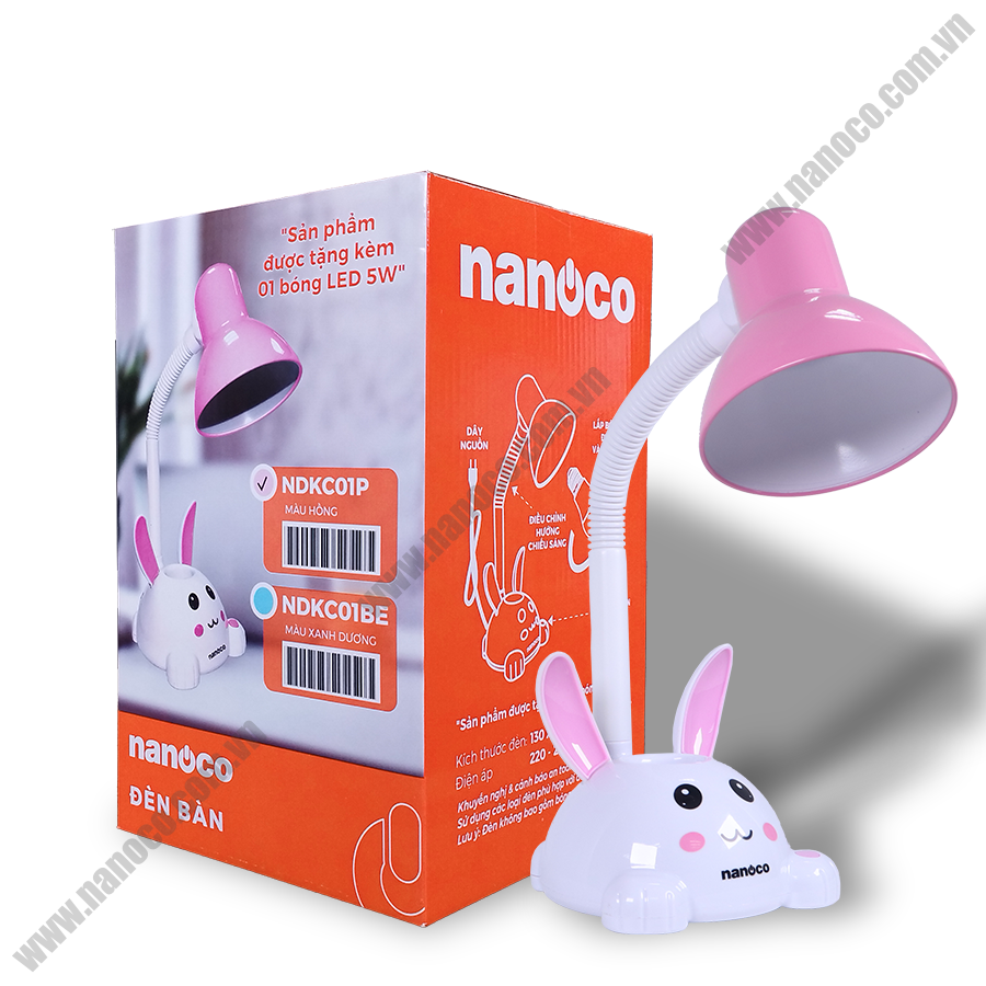 Đèn bàn Nanoco E27, thỏ hồng NDKC01P