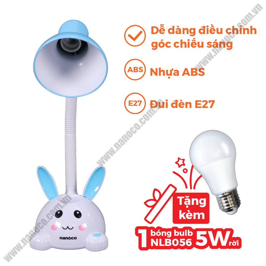 Đèn bàn Nanoco E27, thỏ xanh NDKC01BE